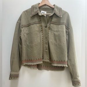 Women’s Zara Green Floral Embroidered Jacket XS